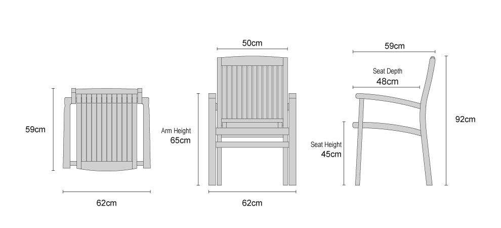 Bali Teak Stacking Chair - Dimensions