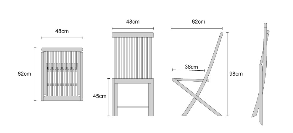 Ashdown Teak Folding Dining Chairs - Dimensions