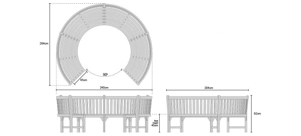 Henley Teak Curved Garden Wooden Bench