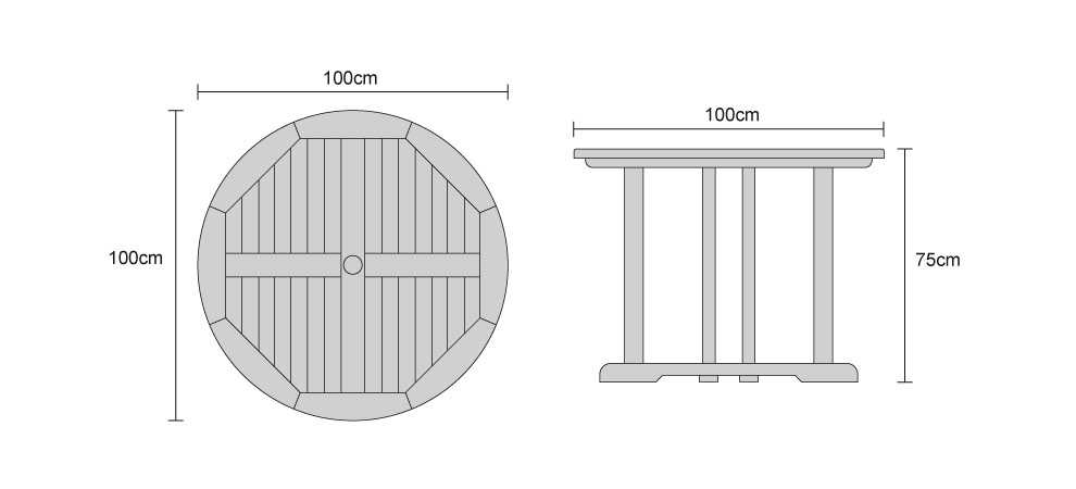 Canfield Teak Round Outdoor Dining Table - Dimensions