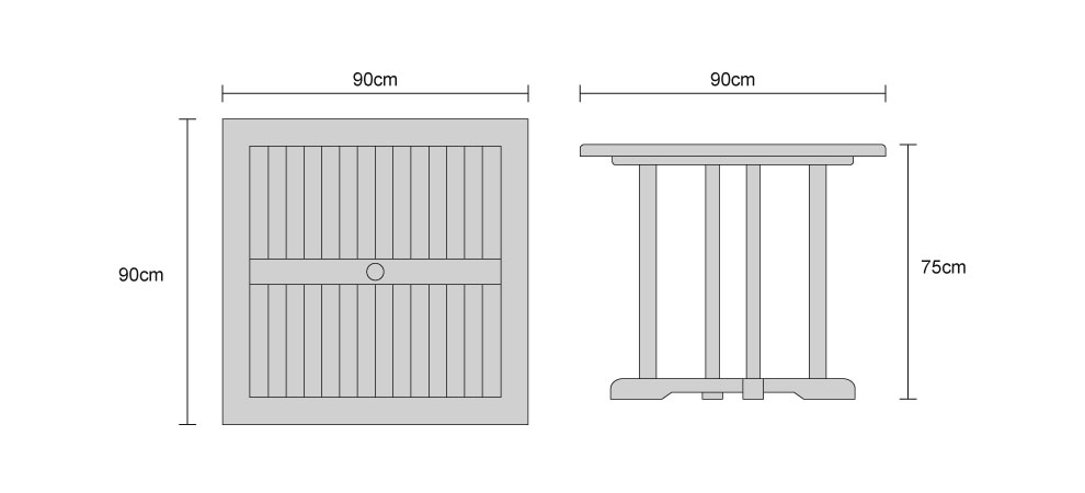 Canfield Teak Square Outdoor Table - Dimensions