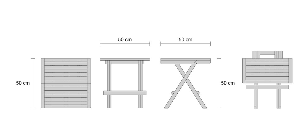Ashdown Teak Square Folding Picnic Table - Dimensions