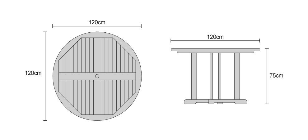 Canfield Garden Round Teak Table 120 - Dimensions