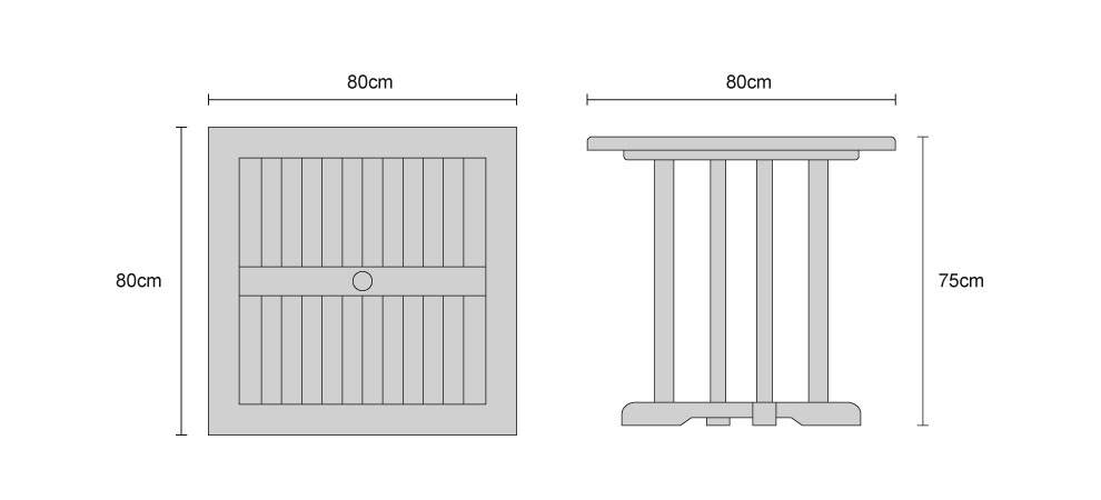 Canfield Teak Square Garden Table - Dimensions