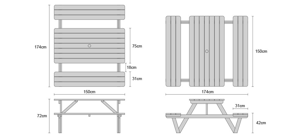 5ft Teak Picnic Bench