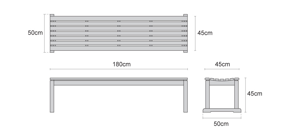 Westminster Teak Backless 6ft Garden Bench - Dimensions