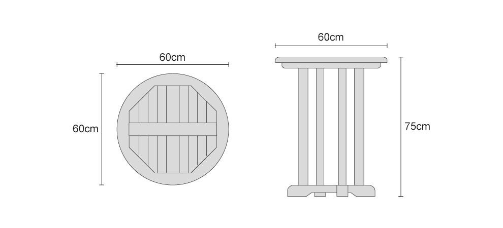 Canfield Bistro Round Teak Garden Table - Dimensions