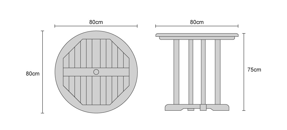 Canfield Teak Round Garden Table - Dimensions