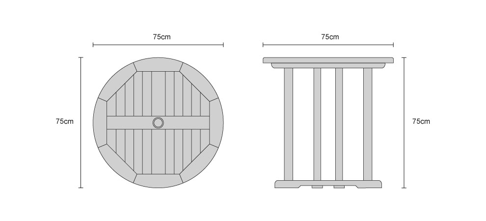 Canfield Teak Round Garden Table - Dimensions