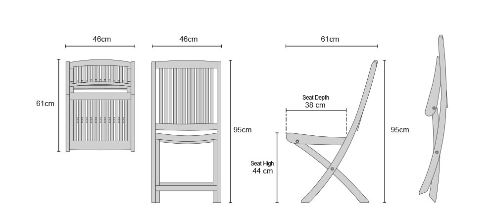 Rimini Teak Folding Side Chair - Dimensions