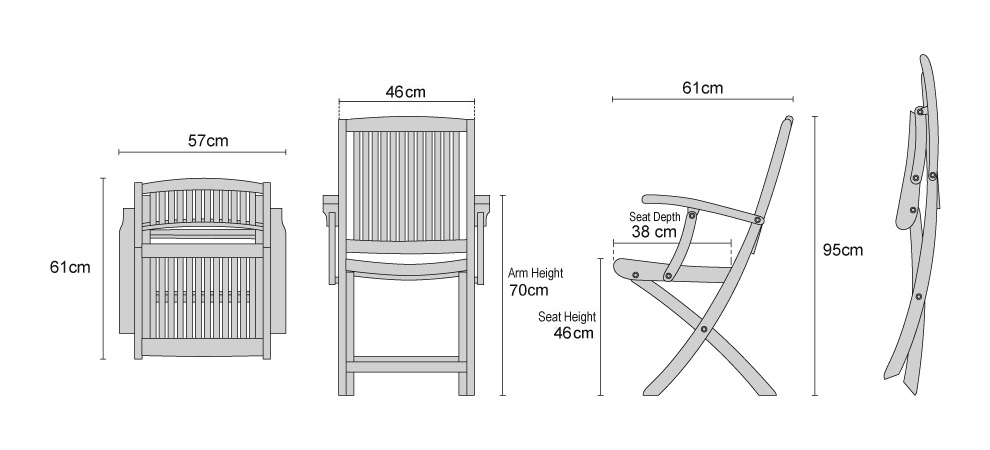 Rimini Folding Armchair - Dimensions