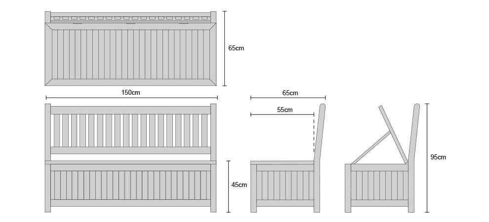 Windsor 5ft Teak Outdoor Storage Bench - Dimensions