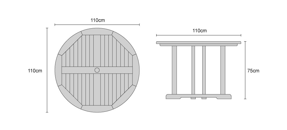 Canfield Teak Round Garden Table 110 - Dimensions