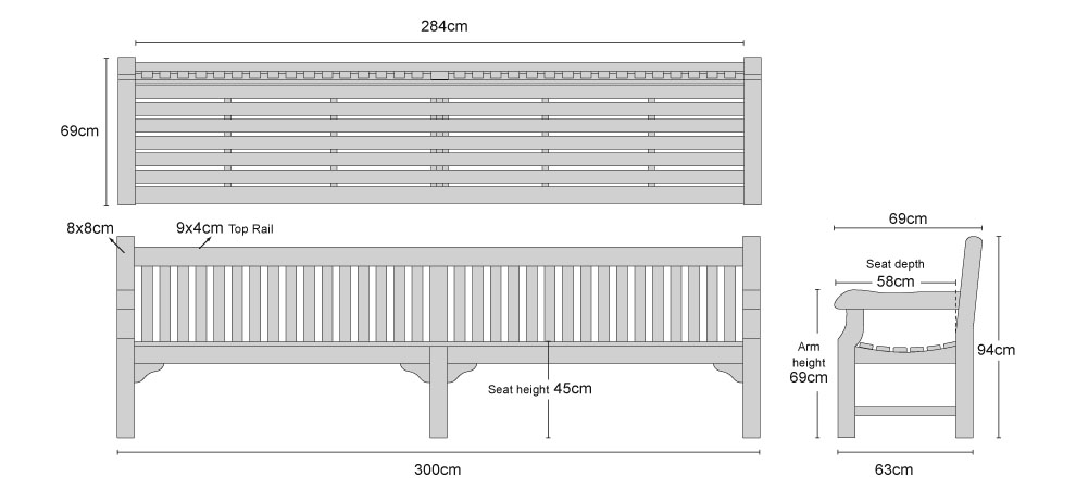 Balmoral Large Teak Park Bench 300 