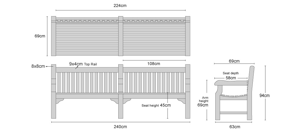 Balmoral Teak 8ft Outdoor Park Bench 240