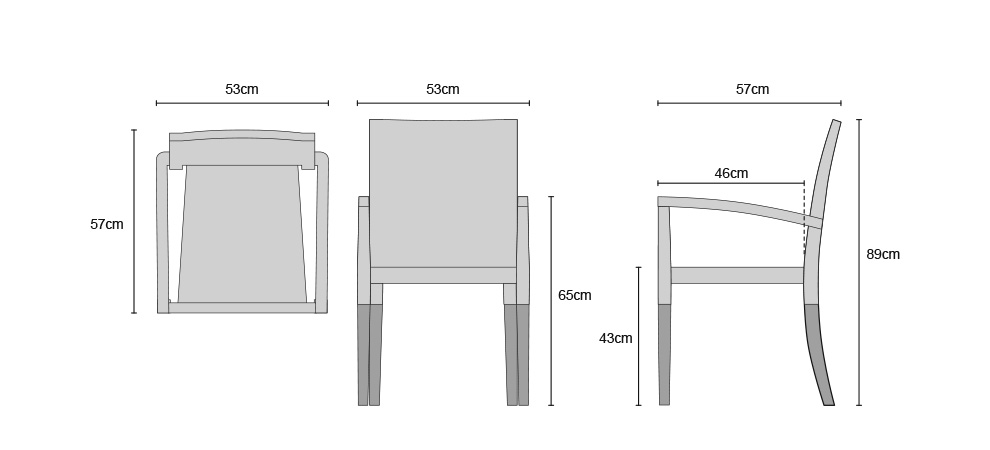 St Tropez Teak Chairs - Dimensions