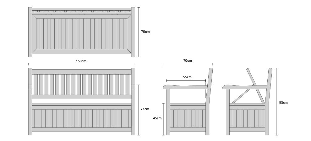 Windsor Teak 5ft Garden Storage Bench with Arms