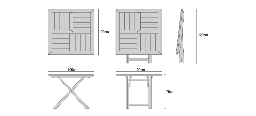 Suffolk Teak Square Folding Table - Dimensions