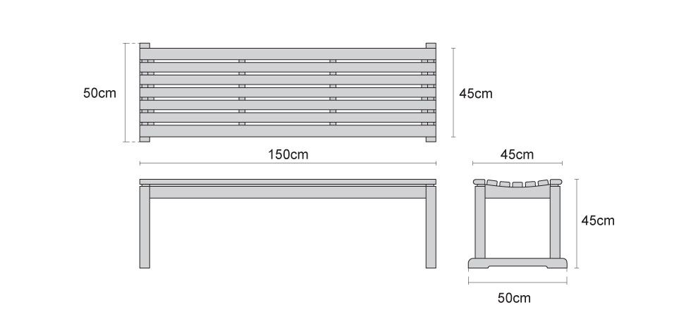 Westminster Teak Backless Outdoor Bench 150 - Dimensions