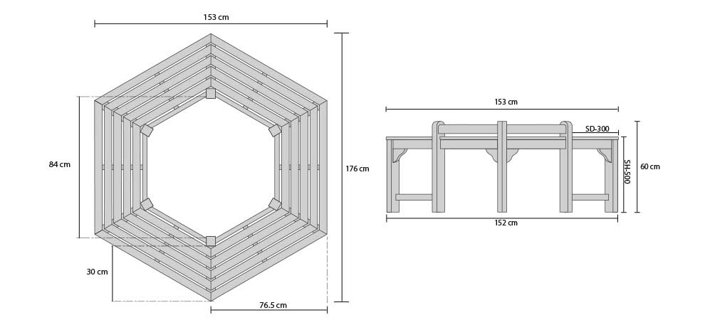 Hexagonal Teak Tree Seat Low Back