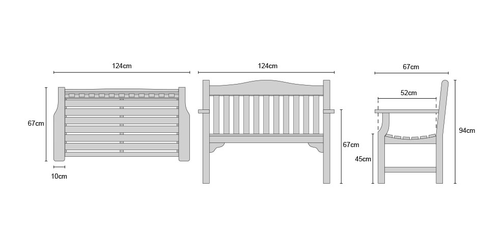 Tribute 4ft Teak Commemorative Memorial Bench - Dimensions