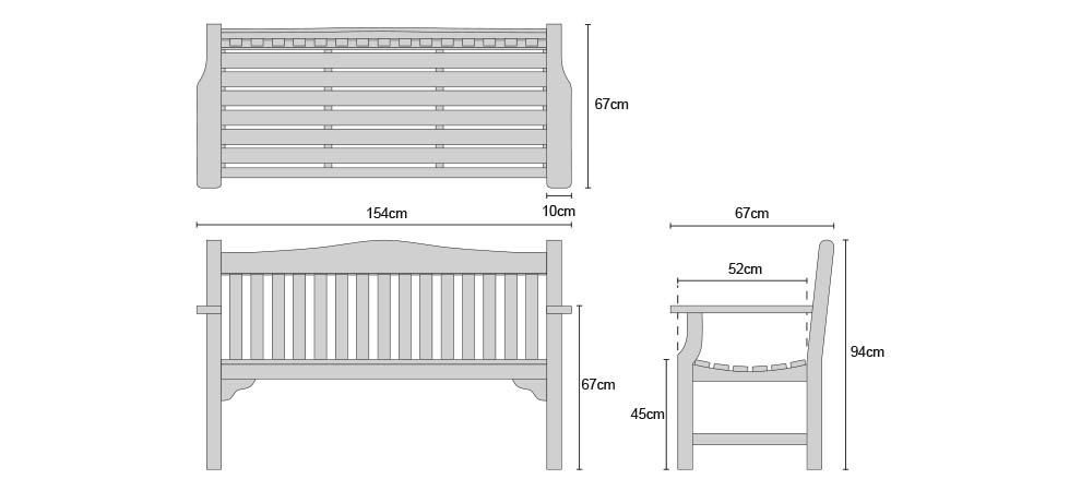 Tribute 5ft Teak Commemorative Memorial Bench - Dimensions