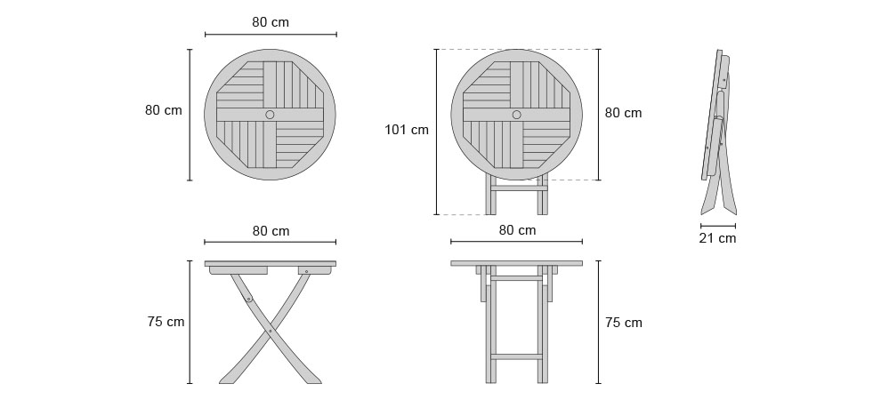 Suffolk Teak Round Folding Table - Dimensions