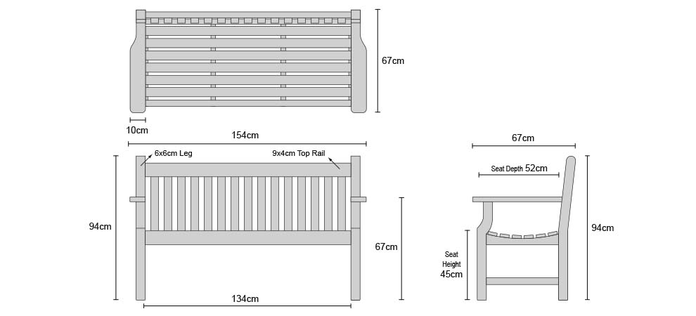 Taverners Teak 3 Seater Garden Bench