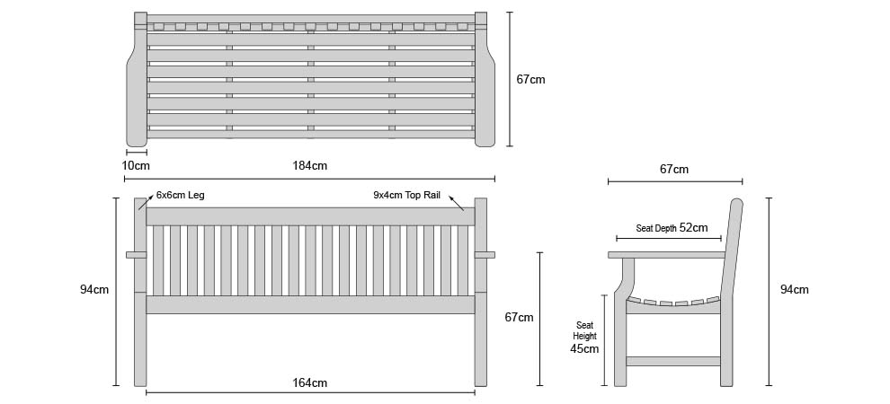 Taverners Teak 4 Seater Garden Bench