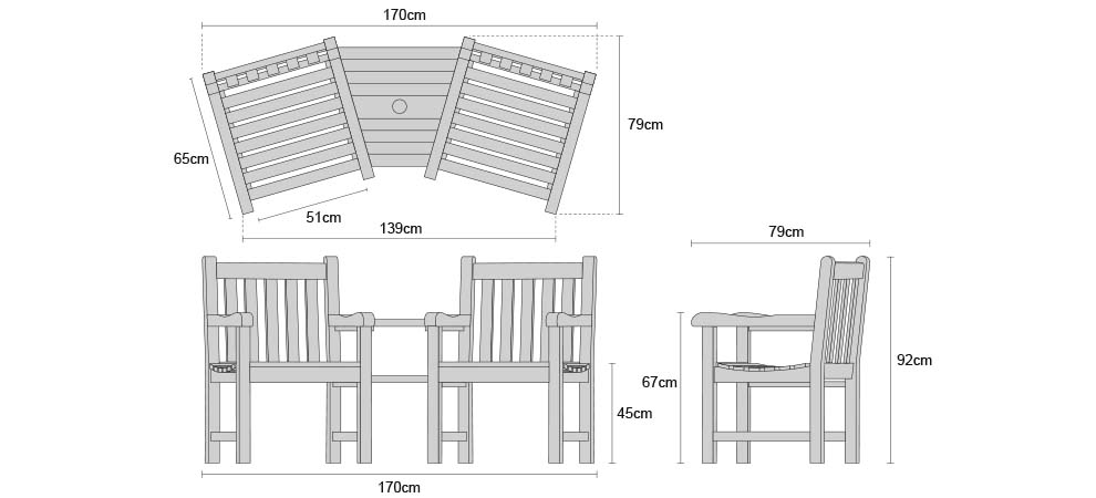 Windsor Teak Companion Seat - Dimensions