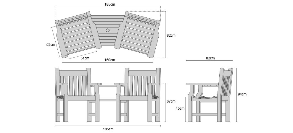 Taverners Garden Teak Companion Seat - Dimensions