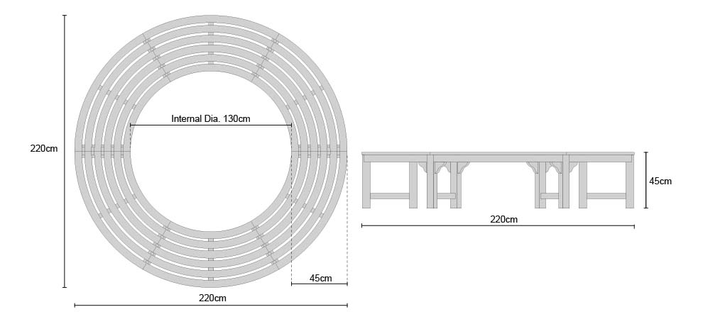 Saturn Teak Backless Round Tree Bench - Dimensions