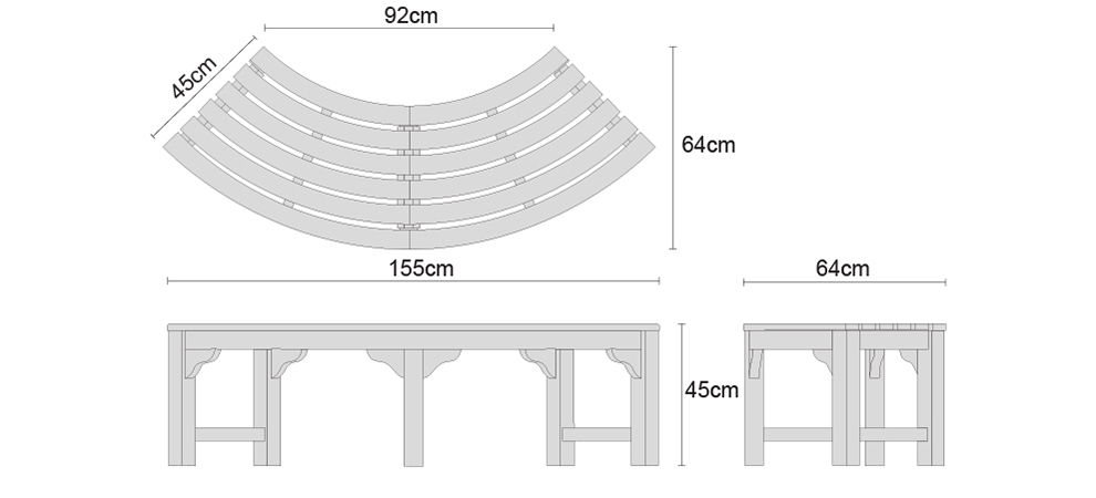 Saturn Teak Tree Bench - Dimensions