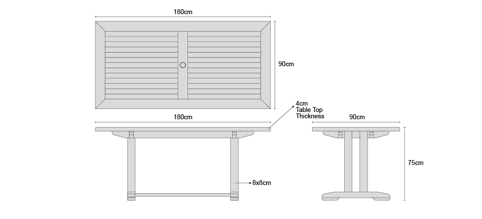 Cadogan Rectangular Teak Garden Table 1.8m - Dimensions