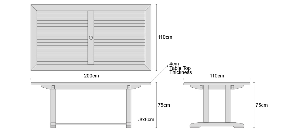 Cadogan Rectangular Teak Pedestal Table - Dimensions