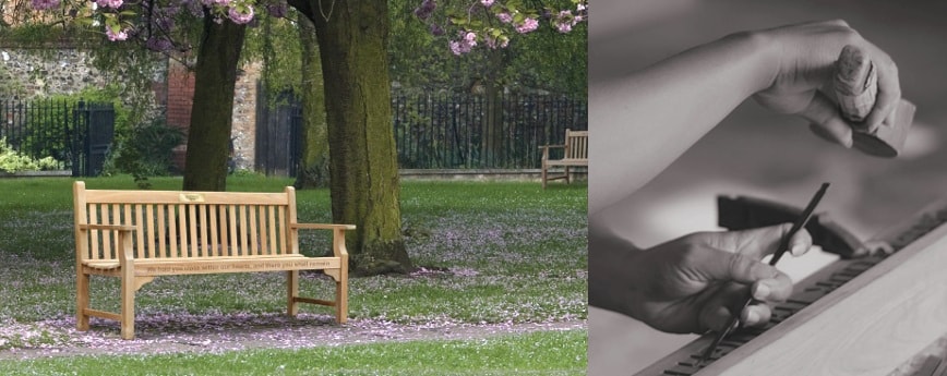 Our memorial commemorative bench placed in a park and carved inscription